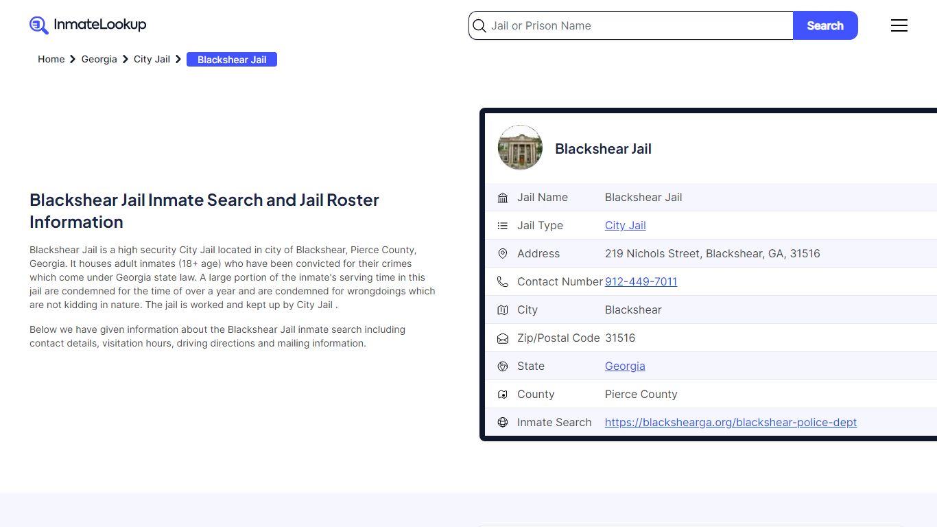 Blackshear Jail Inmate Search and Jail Roster Information